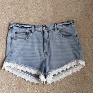 Free People Jean Shorts with Lace Trim